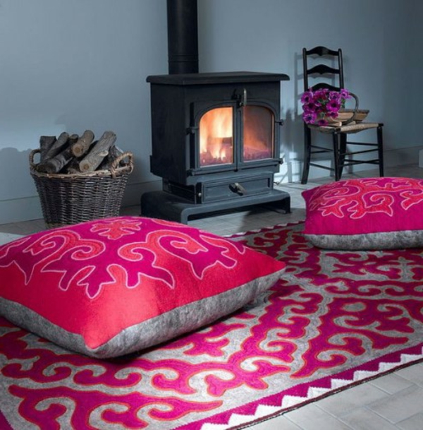 cyclamen-oriental-seat-cushions - a fireplace behind